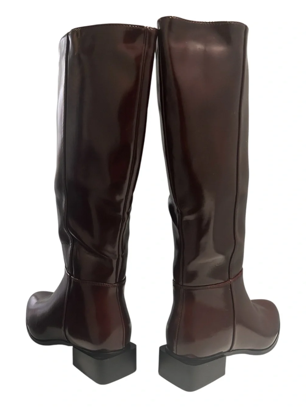 Women’s Tall Burgundy Boots Classic Zip Riding Style Chunky Low Heel Size 6